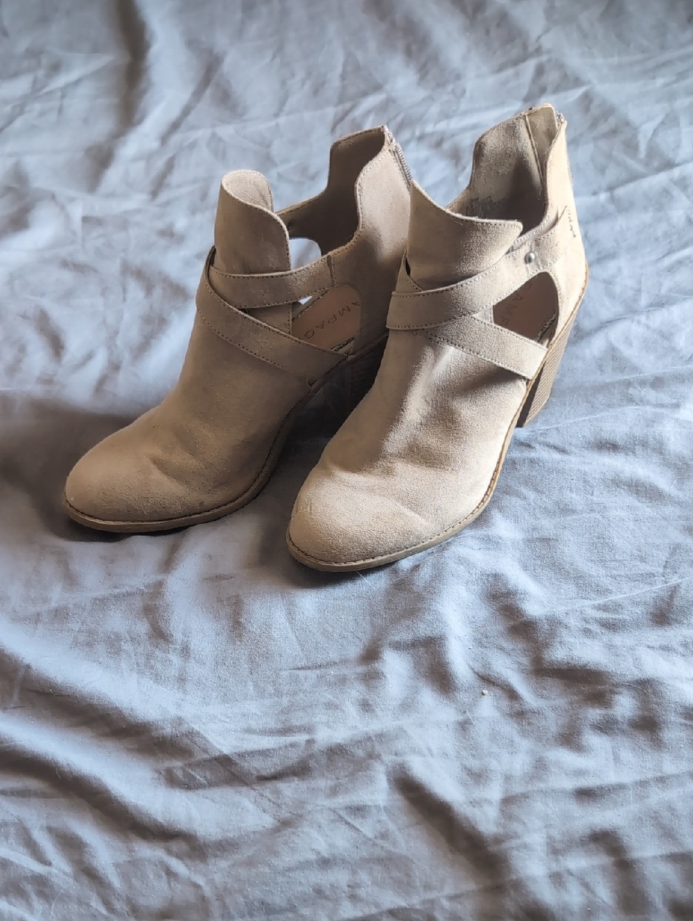 Rampage Taupe Suede Cutout Ankle Booties